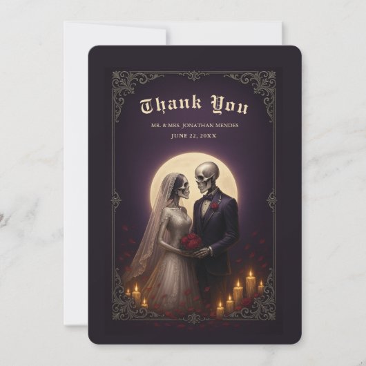 Gothic Skeleton Couple Elegant Wedding Thank You Bedankkaart (Voorkant)