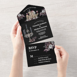 Gothic Skeleton Couple floral Wedding All In One Uitnodiging