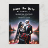 Gothic Skeleton Couple Navy Save the Date Aankondigingskaart (Voorkant)