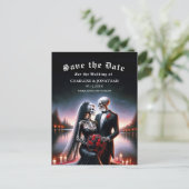 Gothic Skeleton Couple Navy Save the Date Aankondigingskaart (Staand voorkant)
