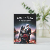 Gothic Skeleton Couple Navy Wedding Thank You Briefkaart (Staand voorkant)