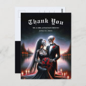 Gothic Skeleton Couple Navy Wedding Thank You Briefkaart (Voorkant / Achterkant)