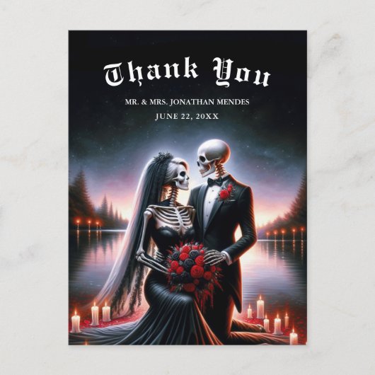 Gothic Skeleton Couple Navy Wedding Thank You Briefkaart (Voorkant)