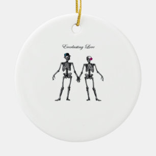 Gothic Skeleton Couple (Old Pink) Klassiek Keramisch Ornament