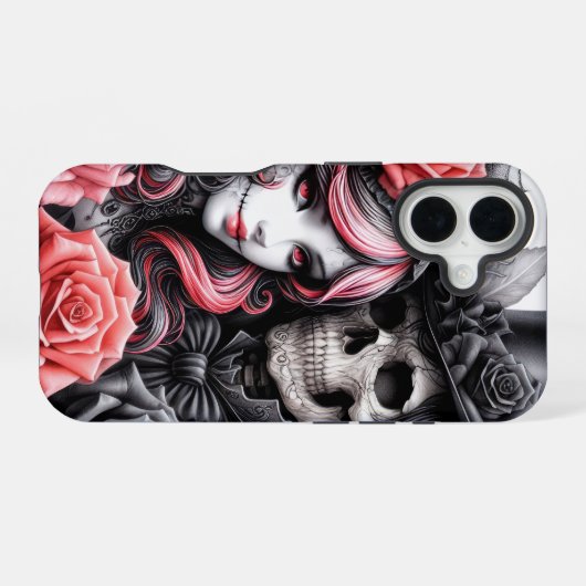 Gothic Skeleton Couple Phone Case iPhone 16 Hoesje (Achterkant horizontaal)