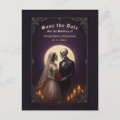 Gothic Skeleton Couple Purple Save the Date Aankondigingskaart (Voorkant)