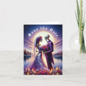 Gothic Skeleton Couple Red Roses Save the Date Aankondiging (Voorkant)