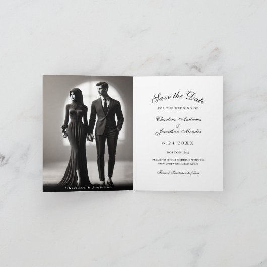 Gothic Skeleton Couple Red Roses Save the Date Aankondiging (Binnen)