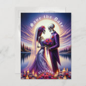 Gothic Skeleton Couple Red Roses Save the Date Aankondigingskaart (Voorkant / Achterkant)