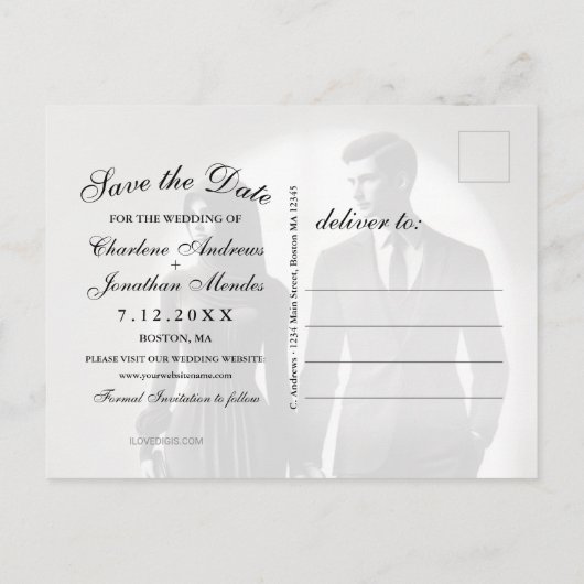 Gothic Skeleton Couple Red Roses Save the Date Aankondigingskaart (Achterkant)