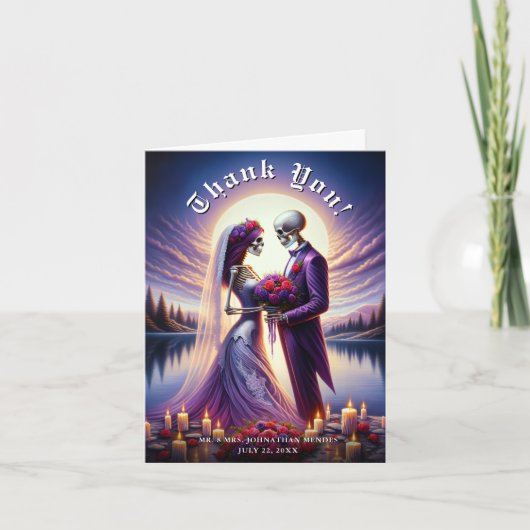 Gothic Skeleton Couple Red Roses Wedding Bedankkaart (Voorkant)