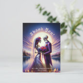 Gothic Skeleton Couple Red Roses Wedding Thank You Briefkaart (Staand voorkant)