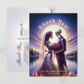 Gothic Skeleton Couple Red Roses Wedding Thank You Briefkaart (Voorkant / Achterkant)