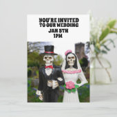 GOTHIC SKELETON COUPLE WEDDING CUSTOM INVITATIONS KAART (Staand voorkant)