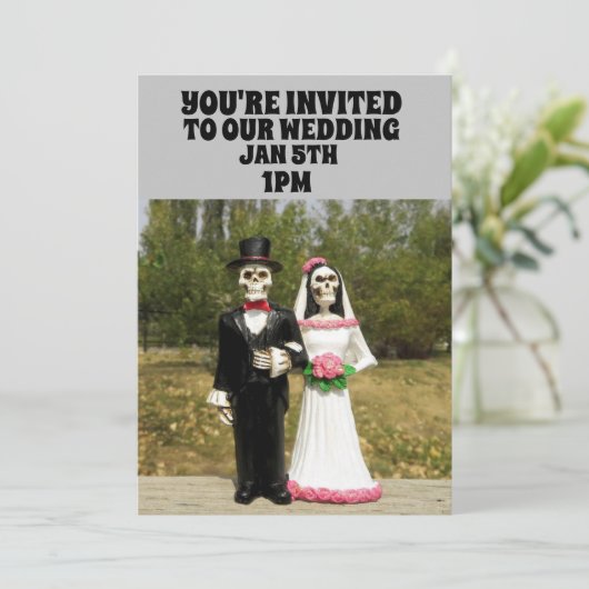 GOTHIC SKELETON COUPLE WEDDING CUSTOM INVITATIONS KAART (Staand voorkant)