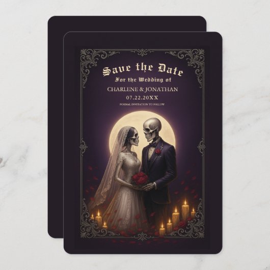 Gothic Skeleton Couple Wedding Save the Date (Voorkant / Achterkant)