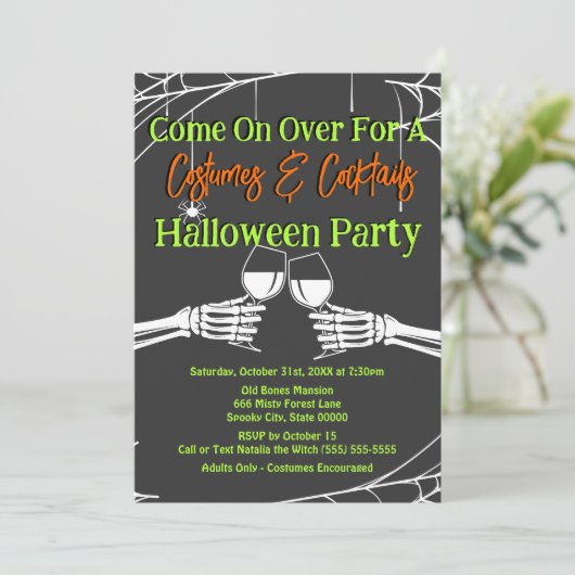 Gothic Skeleton Halloween kostuums en cocktails Kaart (Staand voorkant)