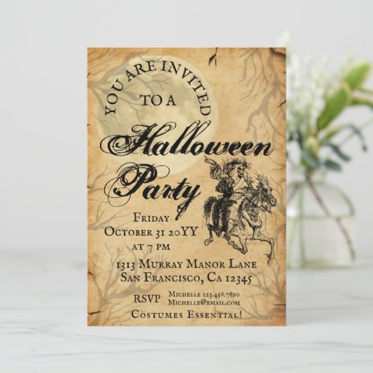 Gothic Skeleton Halloween Party Kaart (Staand voorkant)