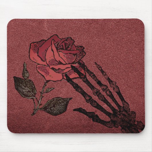 Gothic Skeleton Hand and Rose Burgundy Muismat (Voorkant)