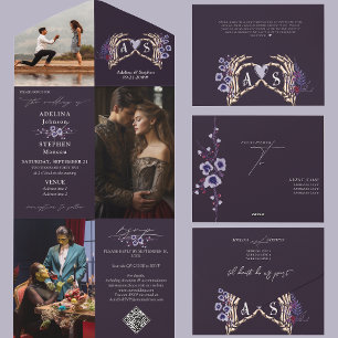 Gothic Skeleton Hands Dark Romance Bloemen Huwelij All In One Uitnodiging