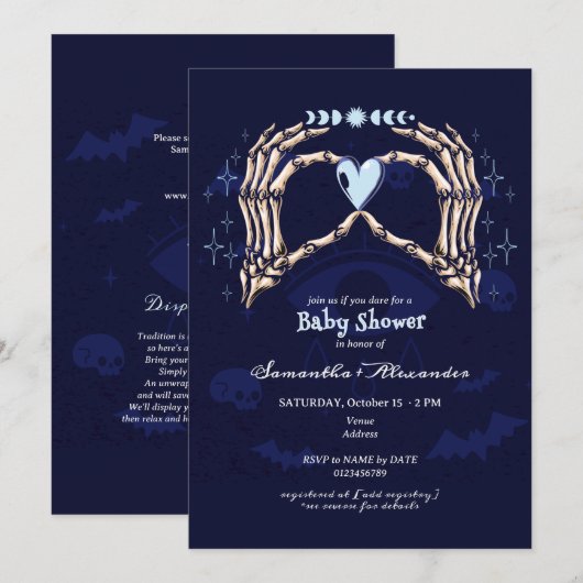 Gothic Skeleton Hands Halloween Boy Baby shower Kaart (Voorkant / Achterkant)