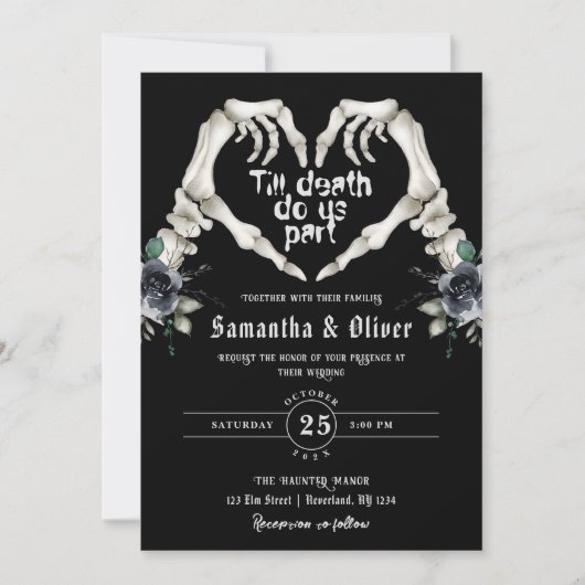 Gothic Skeleton Heart Till Death Do Black Wedding Kaart (Voorkant)