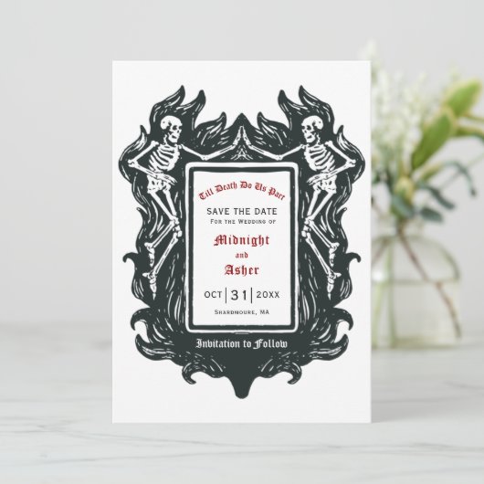 Gothic Skeleton Love Tot Death Do ons Part Save T The Date (Staand voorkant)