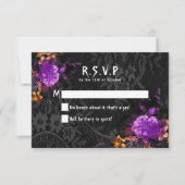 Gothic Skeleton Paarse Floral Halloween Wedding RSVP Kaartje (Voorkant)