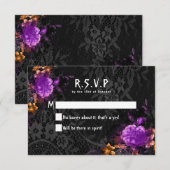 Gothic Skeleton Paarse Floral Halloween Wedding RSVP Kaartje (Voorkant / Achterkant)