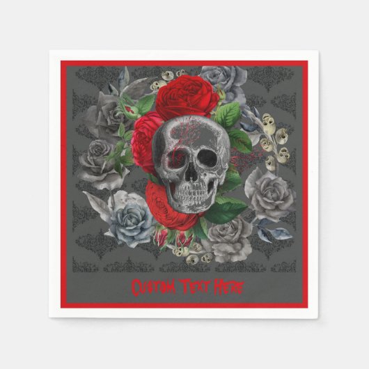 Gothic Skeleton Red Roses Gothic Skull Persoonlijk Servet (Voorkant)