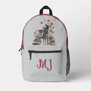 Gothic Skeleton Scholar Leesboek & Zwarte Kat Bedrukte Rugzak