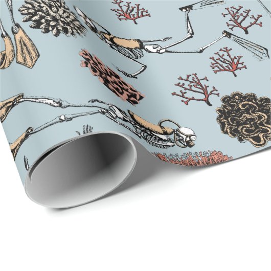 Gothic Skeleton Scuba Duikers Zwemmen in Koraal Cadeaupapier (Rol Hoek)