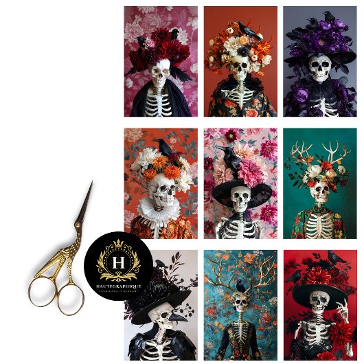 Gothic Skeleton Skull Junk Journal Decoupage Tissuepapier