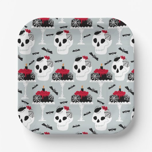 Gothic Skeleton Skull Party Cake Bats Spiers Papieren Bordje (Voorkant)