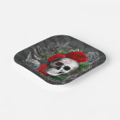 Gothic Skeleton Skull Red Roses Grey Floral Paper Papieren Bordje (Gebogen)