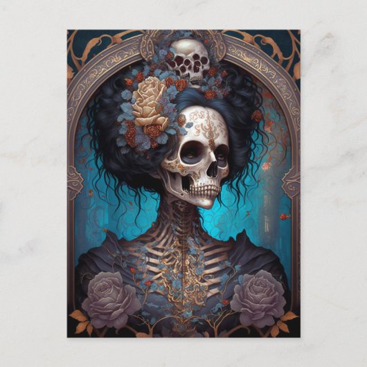 Gothic Skeleton Skull Woman Gothic Briefkaart (Voorkant)