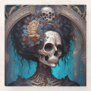 Gothic Skeleton Skull Woman Gothic Glazen Onderzetter