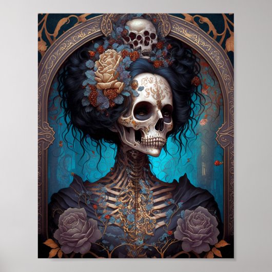 Gothic Skeleton Skull Woman Gothic Poster (Voorkant)