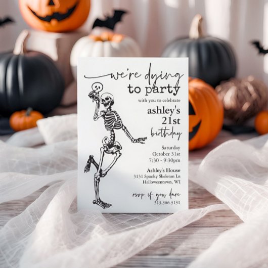 Gothic Skeleton Stervend om Halloween-verjaardag t Kaart