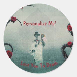 Gothic Skeleton Wedding Love You To Death Note Ronde Sticker