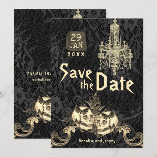 Gothic Skeleton Wedding Save the Date (Voorkant / Achterkant)