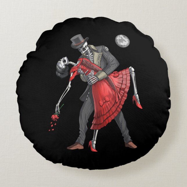 Gothic Skeletons Dancing Rond Kussen (Voorkant)