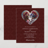 Gothic Skeletons Floral Wedding Invitation (Voorkant / Achterkant)