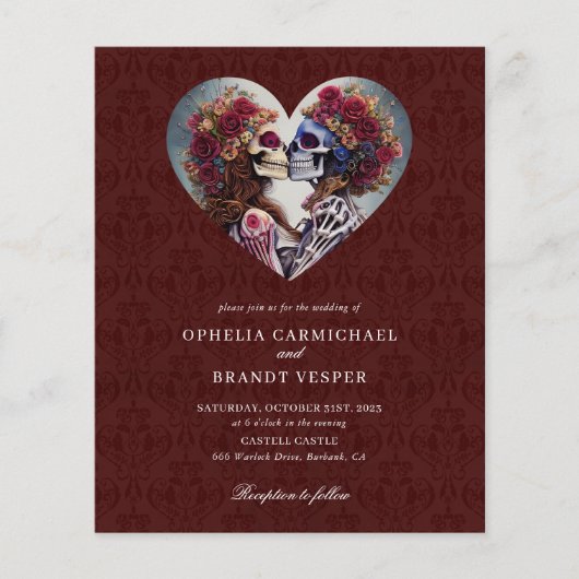 Gothic Skeletons Floral Wedding Invitation (Voorkant)