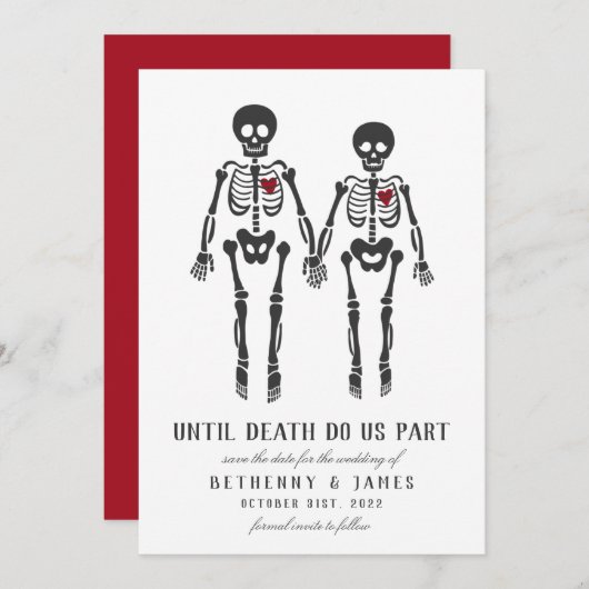 Gothic Skeletons Invitation Kaart (Voorkant / Achterkant)