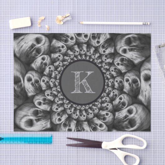 Gothic Skull Abstract zwart-wit monogram Tissuepapier (Craft)