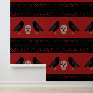 Gothic Skull and Guardian Ravens Halloween Behang