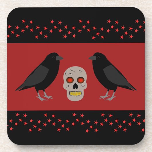 Gothic Skull and Guardian Ravens Halloween Bier Onderzetter (Voorkant)