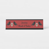 Gothic Skull and Guardian Ravens Halloween Custom Bureau Naambordje (Voorkant)