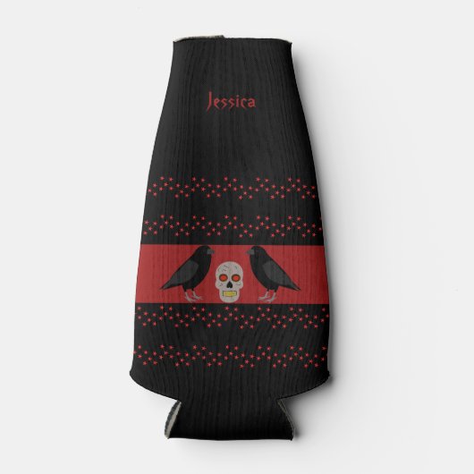 Gothic Skull and Guardian Ravens Halloween Custom Flesjeskoeler (Voorkant)